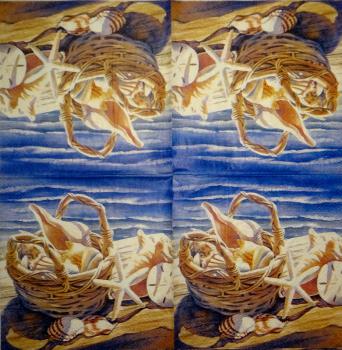 094 Muscheln - 3-lagig (blau) - Home Fashion