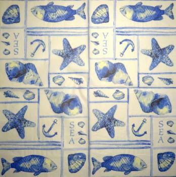 094 Muscheln - 3-lagig (blau) - Home Fashion