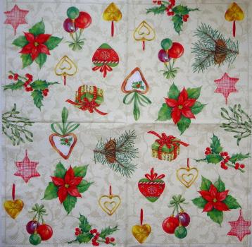 113 Weihnachten Blumen - 3-lagig (creme) - Ihr