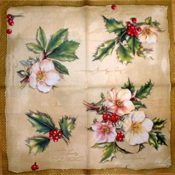 004 Christmas Flowers - 3-ply (cream/gold) - Ihr