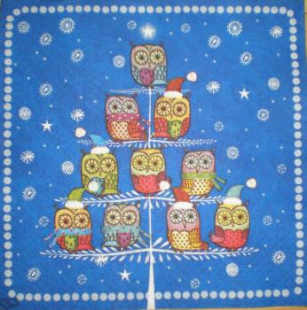014 Eulen - 3-lagig (blau) - Paw