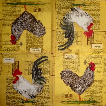 128 Rooster,  Hen - 3 ply (brown) - Caspari  - Isabelle de Borchgrave