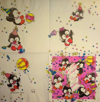 058 Penguins - 3-ply (pink) - Contempo 1997 - 35x35 cm