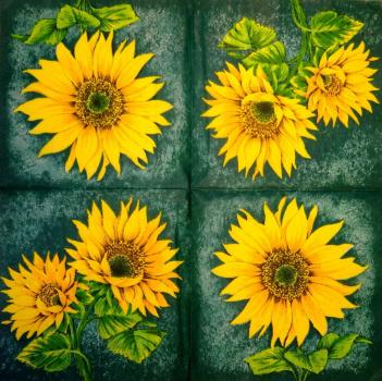 091 Sonnenblumen - 3-lagig (grün) - Ambiente