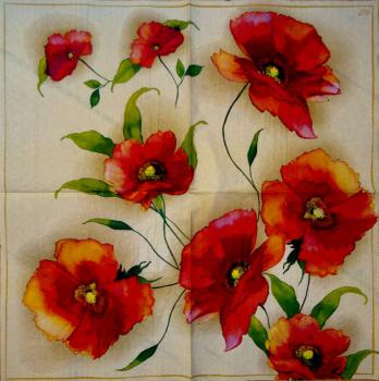 039 Anemones, Poppy - 3-ply (cream) - Ihr