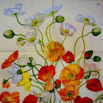 048 Anemonen, Mohn - 3-lagig (creme) - Home Fashion