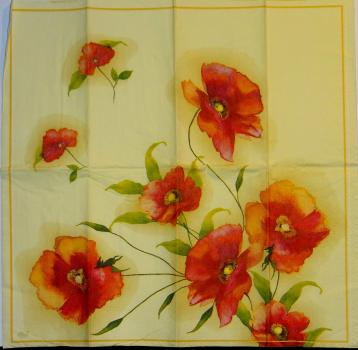 039 Anemones, Poppy - 4-ply (cream) - Ihr - Handkerchief