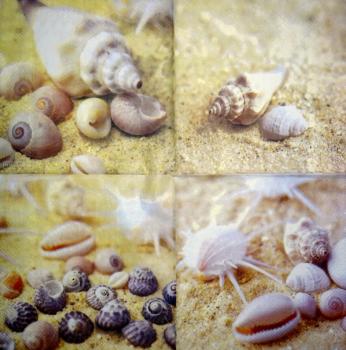 094 Muscheln - 3-lagig (blau) - Home Fashion