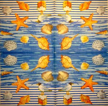 094 Muscheln - 3-lagig (blau) - Home Fashion