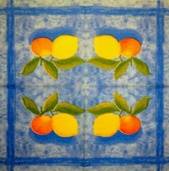 091 Lemons,  Oranges - 3 ply (blue) - F.Chandy