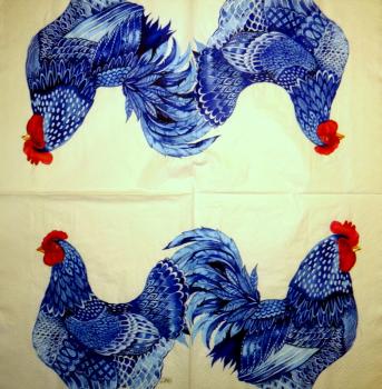 HAHU-074 Rooster, Hen - 3-ply (white) - Ihr
