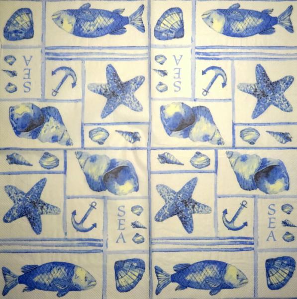 094 Muscheln - 3-lagig (blau) - Home Fashion