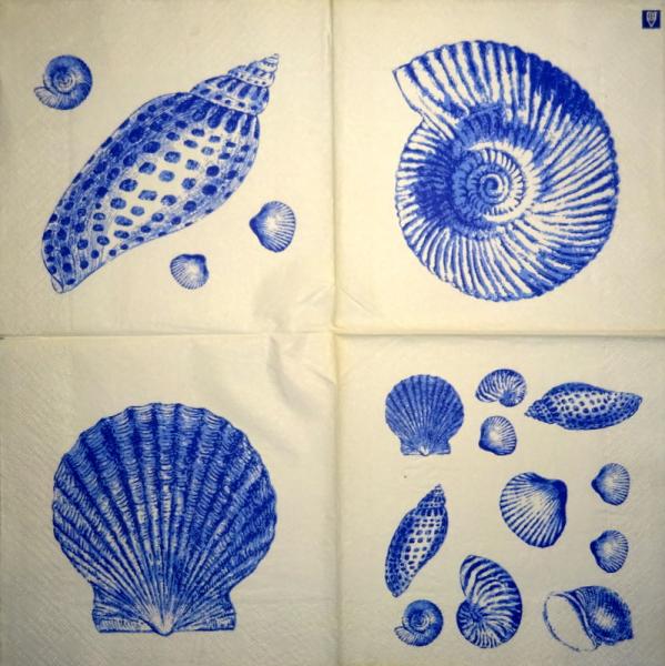 094 Muscheln - 3-lagig (blau) - Home Fashion