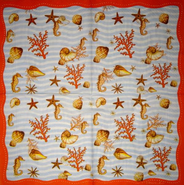 094 Muscheln - 3-lagig (blau) - Home Fashion