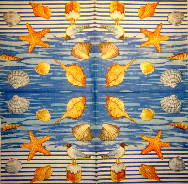094 Muscheln - 3-lagig (blau) - Home Fashion