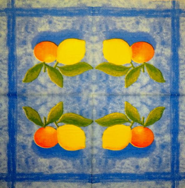 091 Lemons,  Oranges - 3 ply (blue) - F.Chandy